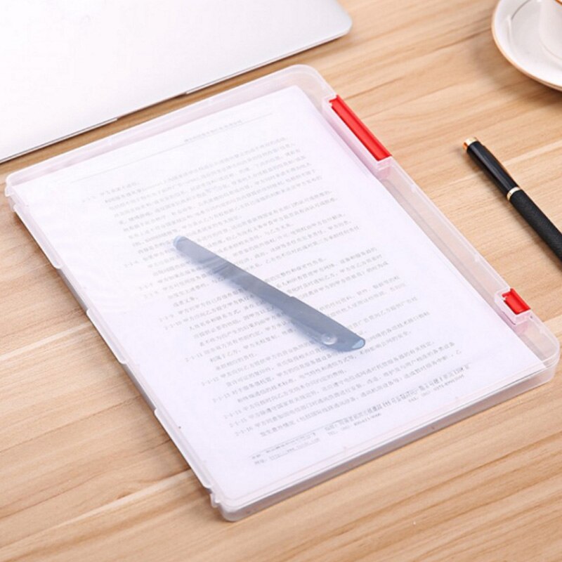 1PC Portable Waterproof File Box Student Folder Plastic Induction box A4 Sorting And sorting Transparent file Storage Box Office: RED