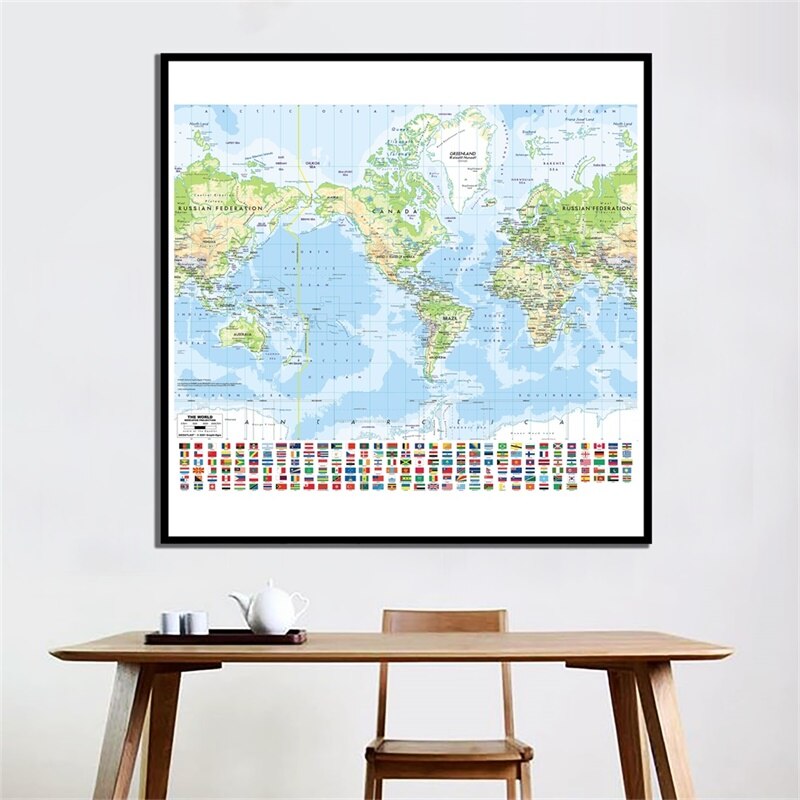 60*60cm The World Map with National Flags Non-wove... – Grandado