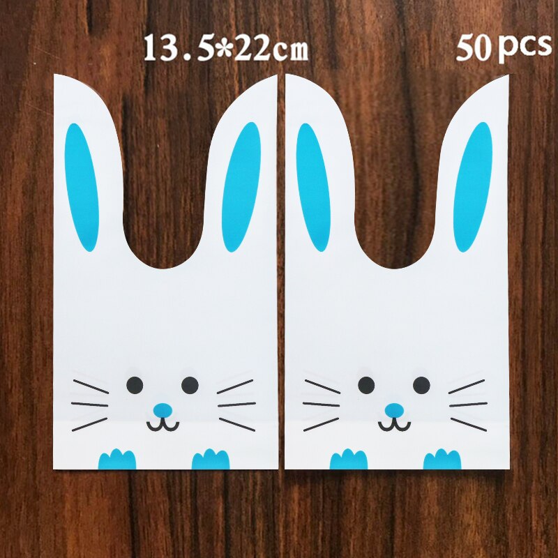 Konijn Oor Voor Sweets Bunny Verjaardag Party Goodie Bags Verpakking Bonbonniere Bag Verpakking Candy Cookie Pasen Decoratie: 50PC BlueCat