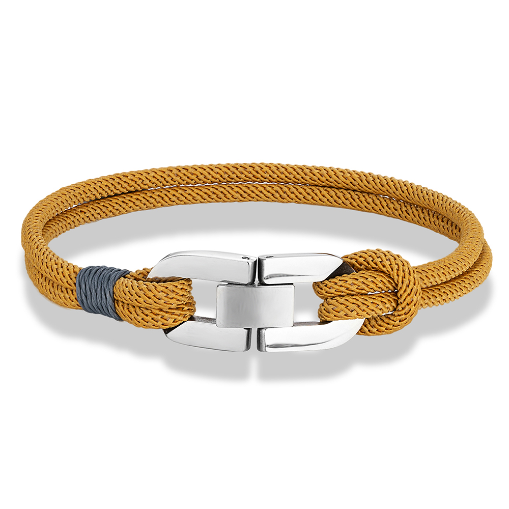 MKENDN Double Strand Braided Rope Bracelet Stainless Steel Cuban U-buckle Bracelets for Men Women Couple Jewelry: 17cm / Rust Red