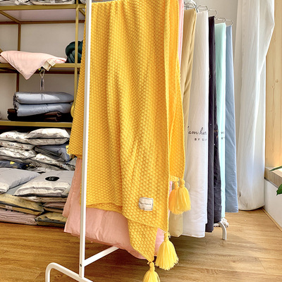Effen Kleuren Nordic Zachte Kwastje Reizen Stoel Couch Draad Dekens Thuis Textiel 130X170Cm Beddengoed Sofa Gebreide Gooi deken: Yellow B