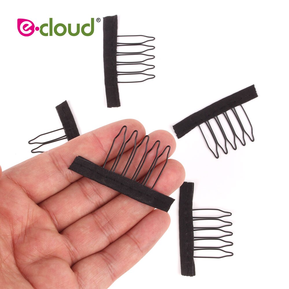 Peines de Peluca de acero inoxidable 50pcs-100/Lote 5 Theeth para gorros de peluca Clips de peluca para extensiones de cabello peine de encaje negro resistente