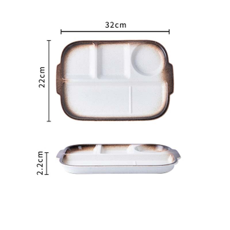 Japanese-style ceramic grid plate for one person dinner plate for separate meal system household divider plate adult tableware c: C