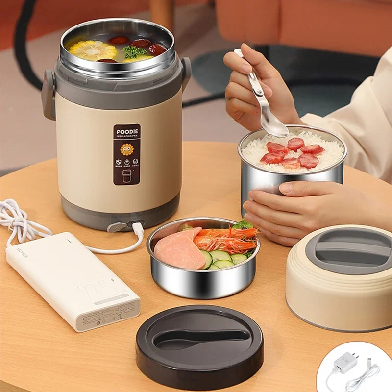 USB Electric Heated Lunch Box Stainless Steel Food Warmer Bento Lunch Box Container for Food Thermal Boxes for Office School