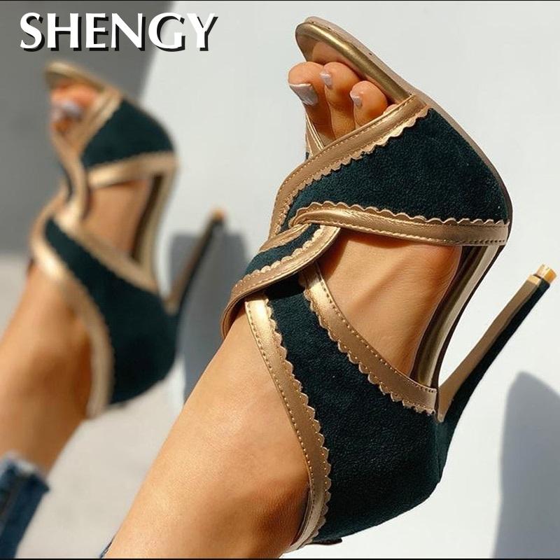 Verlegen Hoge Hakken Vrouwen Sandalen Zomer Gladiator Cross Strappy Open Teen Dames Schoenen Sexy Stiletto Bridal Wedding Party Pumps