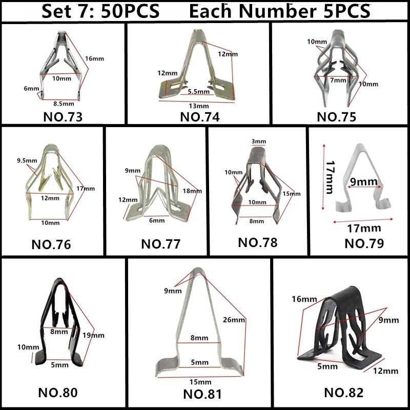 Til toyota tacoma mirai mark auto push-in skrue clips ekspansion plug-in snap nitte fastgørelse sæt 5mm 6mm 7mm 8mm 9mm 10mm hul: 50 stk blandet sæt 7
