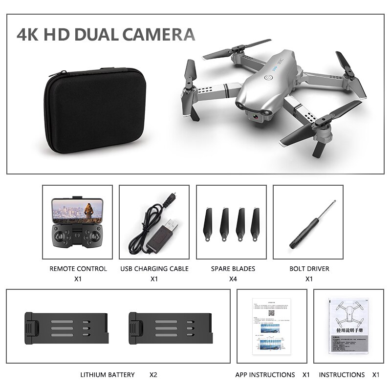 Drone RC 4K HD doppia fotocamera fotografia aerea professionale WIFI FPV pieghevole Quadcopter altezza Hold DronToy: 4K Silver Bag 2B