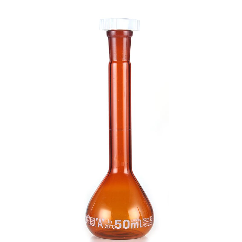 50 ml Bruin Lab Borosilicaatglas Maatkolven met plastic Stopper Kantoor Lab Chemie Clear Glaswerk Supply