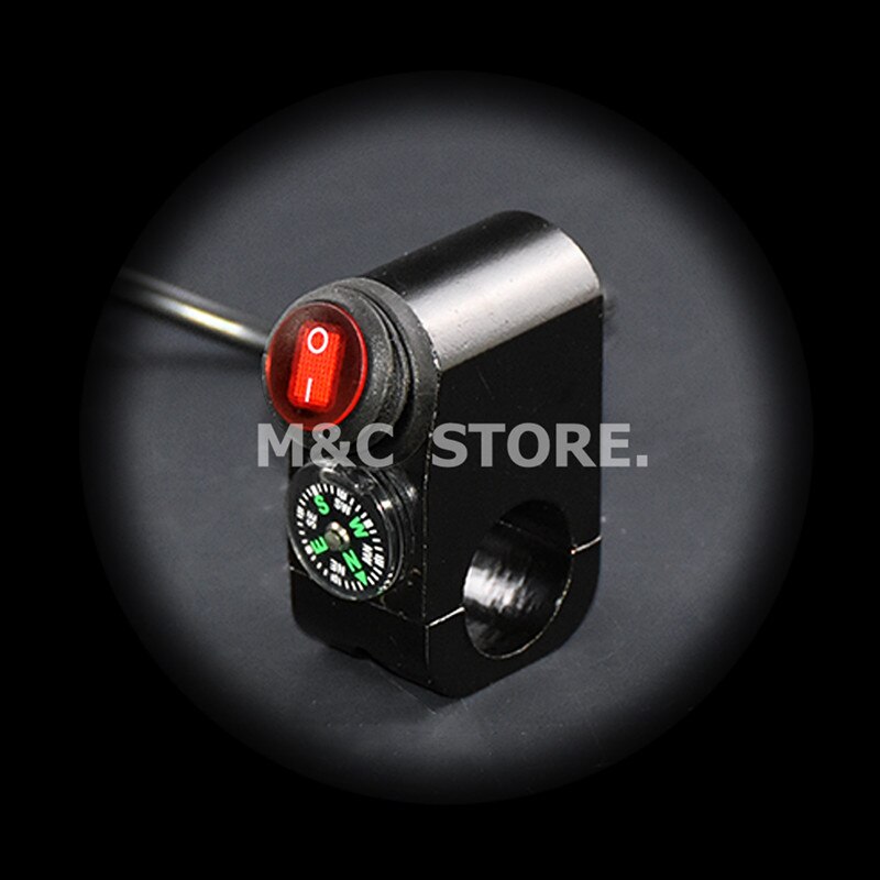 22mm 12V Waterproof Motorcycle Handlebar Turn Signal Light ON-OFF Button Switch Motors Ignition With Compass: Black