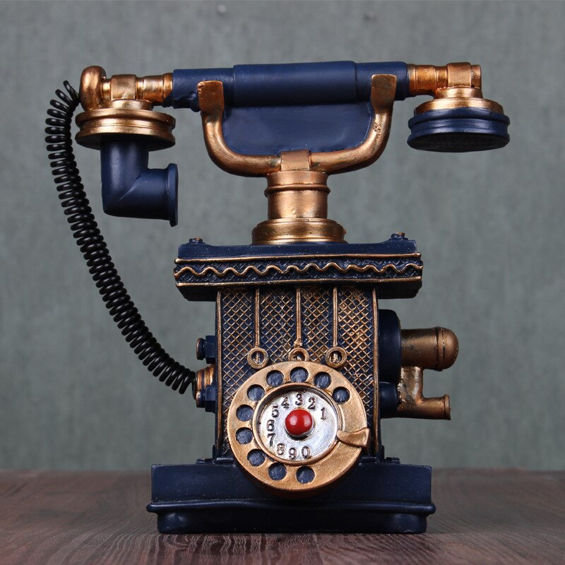European retro nostalgic old-fashioned telephone model restaurant living room home cafe bar shop decoration ornaments: Blue