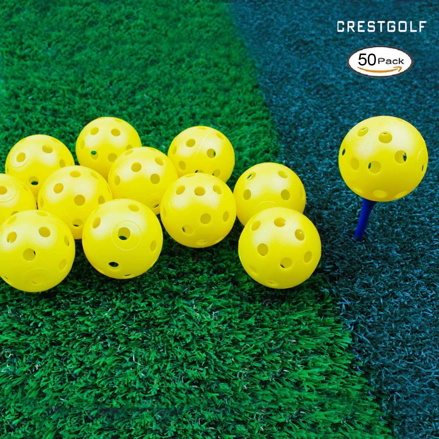 Lot de 12/50 balles d'entraînement de golf en plastique crestgolf – airflow 40mm balles de golf pour practice, entraînement au swing, usage domestique, jeux pour animaux: Jaune pack de 50