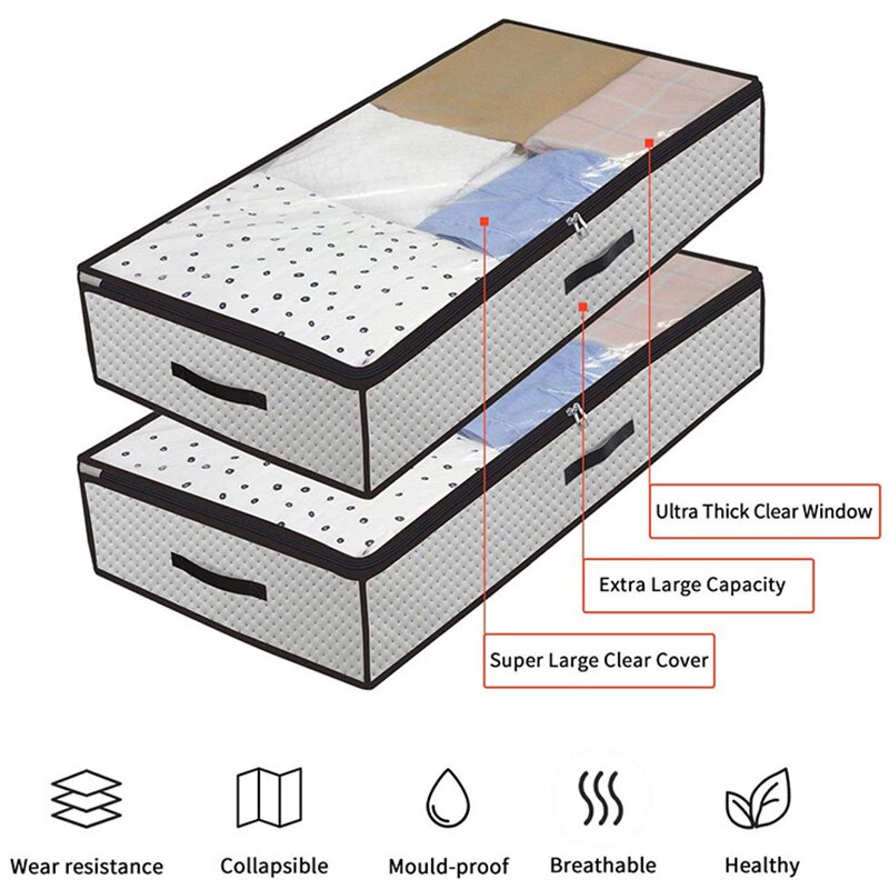 Onderbed Opbergzakken Grote-Set Van 2 Deken Kleding Organizer Container Dekbed Dekbed Dekbed Opbergtas, Ademend