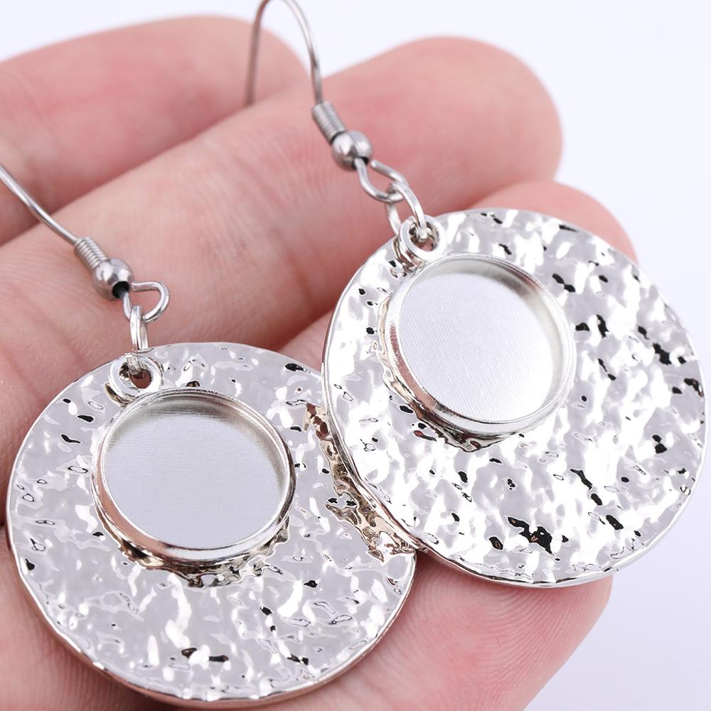 6 stücke Montage 12mm glas cabochon ohrring einstellung Tabletts mit kreis platte diy Basis lünette rohlinge für ohrringe machen kein Nickel