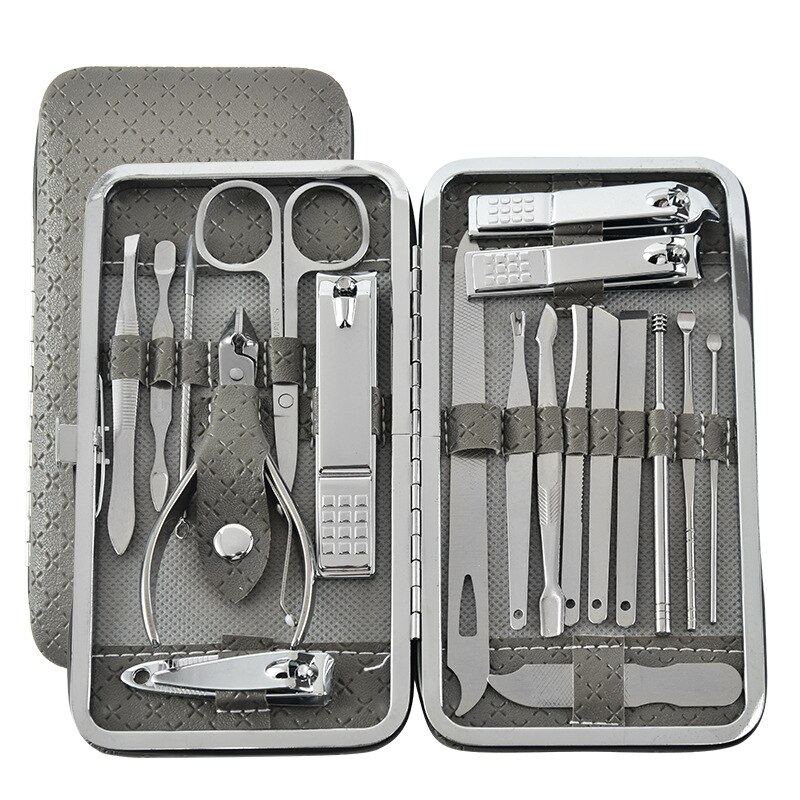 19pcs/set Pruning Nail Clippers Cutting Pliers Set Single Nail Groove Pedicure Inflammation Dead Skin Clipper Tool Home Tool: Gray