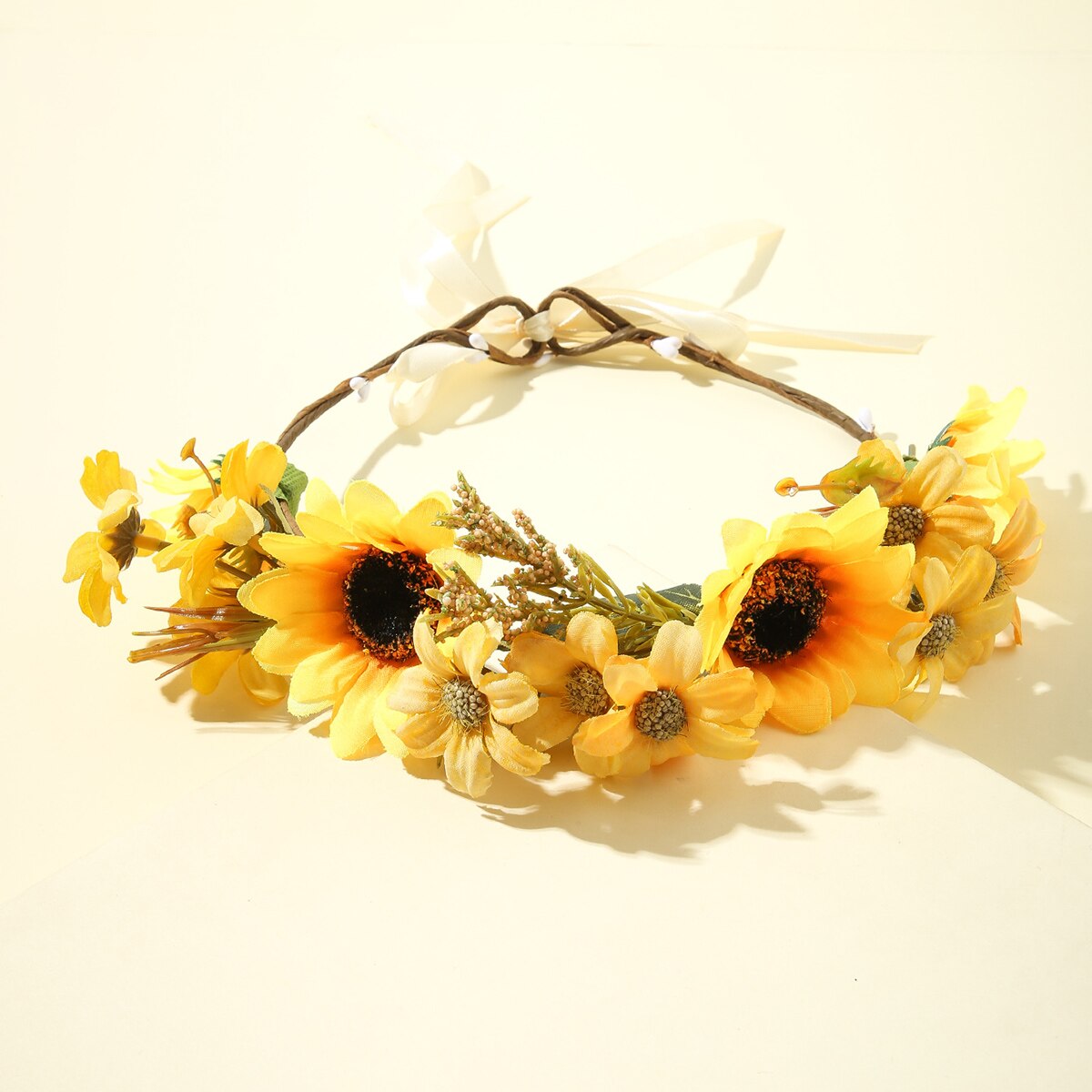 Corona pequeña de flores de girasol para niña, diadema para niña, accesorios para el cabello, tocado para mujer, guirnalda Floral, tocado nupcial: 2