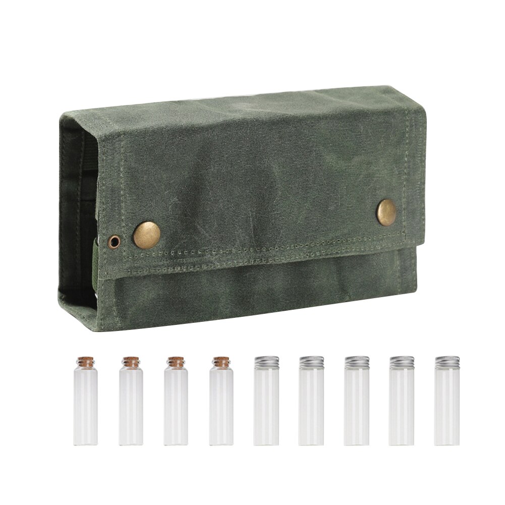 9pcs Outdoor Spice Bottles Set with Storage Bag Folding Wax Canvas Large Capacity Camping Hiking Bushcraft Picnic Crafts Vials: Blackish Green