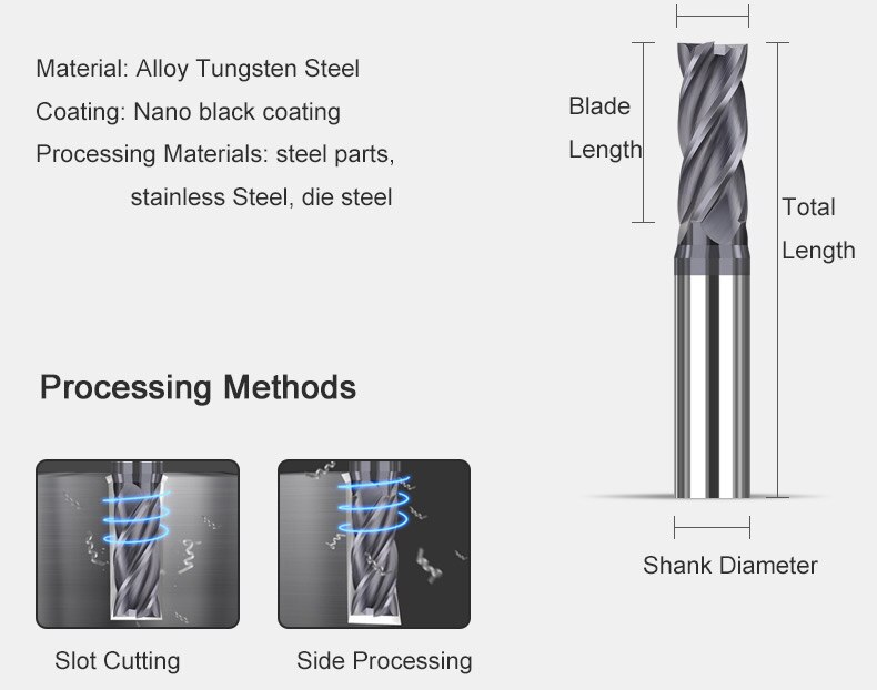 Fresa in metallo duro a 4 flauto 5.1 5.2 5.3 5.4 5.5 5.6 5.7 5.8 5.9 6.1 6.2 6.3 6.4 6.5 6.6 6.8 6.9mm mini utensili per taglierina CNC in acciaio metallico