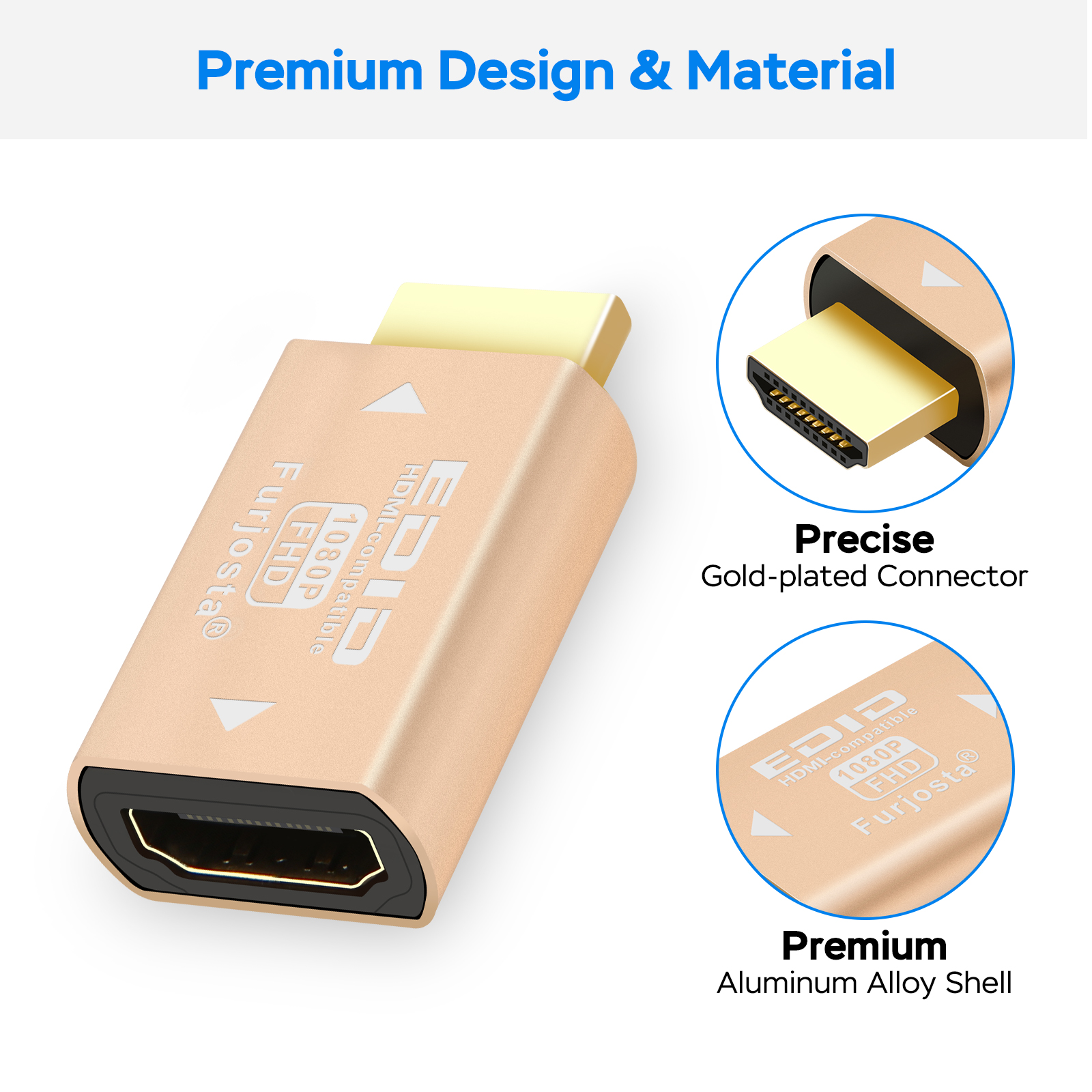 Emulador hdmi edid 1080 de aluminio ultrafino compatible con Headlesskeep, interruptores y extensores activos del monitor 1920x1080 @ 59Hz