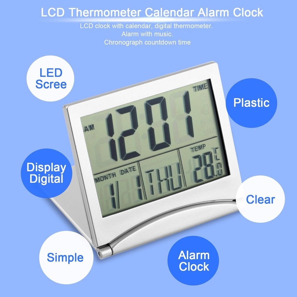 thermomètre d'affichage à cristaux liquides numérique calendrier réveil couverture Flexible horloge de bureau moderne