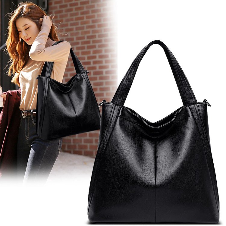 Zwarte Kleur Zachte Lederen Handtas Voor Vrouwen Vintage Messenger Bags Grote Capaciteit Dames Crossbody Totes Purse