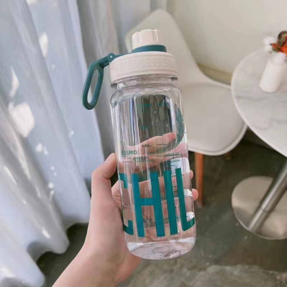 0.6l/0.8l/1l store vannflasker i plast, lekkasjesikker, lettvekter med håndtaksstropp, gjennomsiktig drikkeflaske: Multi