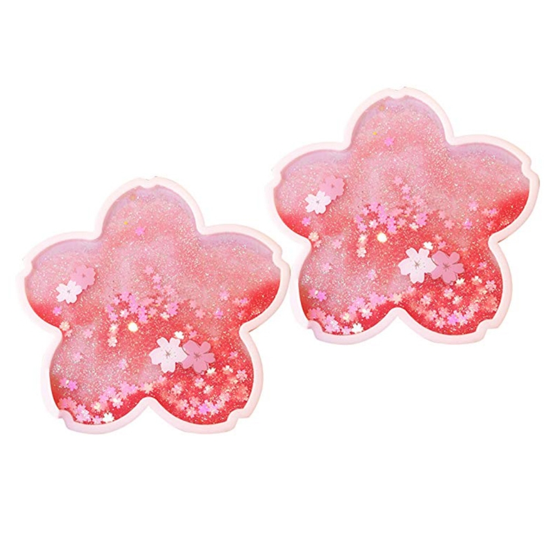 Cherry Blossom Glitter Coasters Silicone Quicksand Flash Sakura Placemat Coffee Cup Mat Non-Slip Insulation Tea Pad Home Decor: Clear