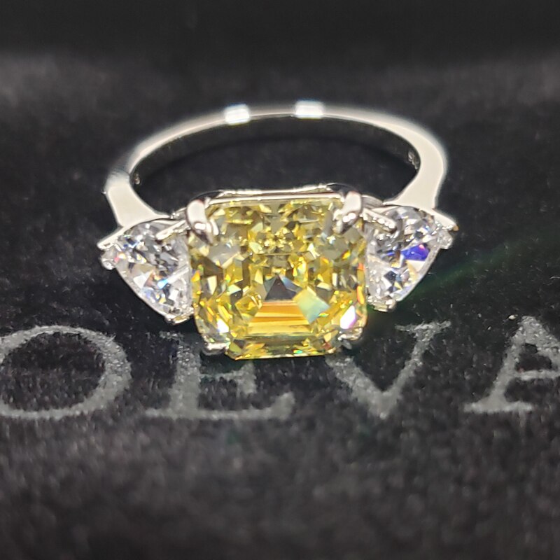 OEVAS solidna 925 srebrna iskrząca 10*10mm Topaz stworzona Moissanite wysokiej węgla obrączki z diamentami Party Fine Jewelry