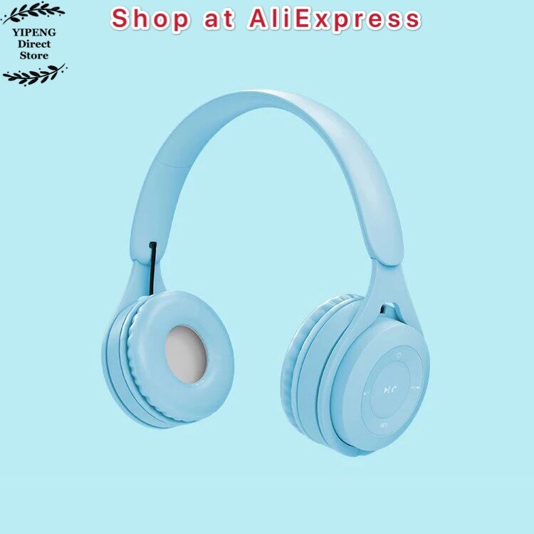Macaron Wireless Over Ear Headset Bluetooth Headphone HiFi Stereo with Microphone Support TF Card MP3 Player Walkman: Blue