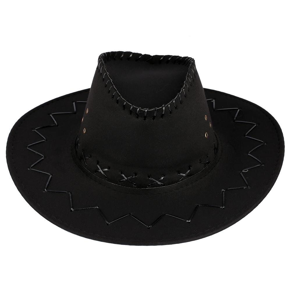 Chapéu de vaqueiro de couro masculino jazz sol tampões de topo plano ao ar livre ocidental grande brimmed preto chapéus para mulher inglaterra estilo: Black