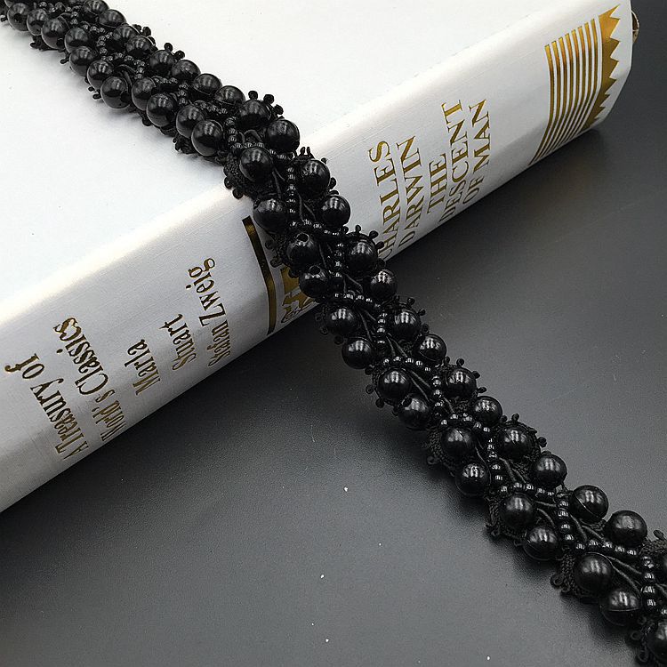 45cm Pearl White Beads Lace Ribbon Tape Braid Lace Trim Embroidered Collar Decoration Cotton Lace Fabric Net Cord For Sewing