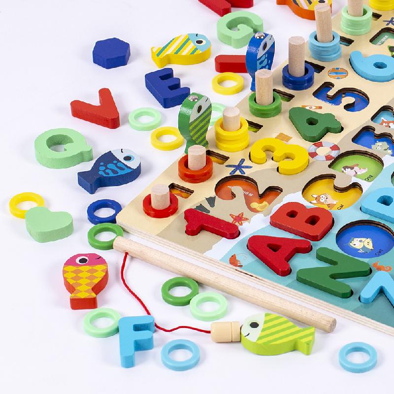 Montessori Wooden Toys For Kids Early Educational Board Math Fishing Count Numbers Matching Digital Shape Sorter Children Toy