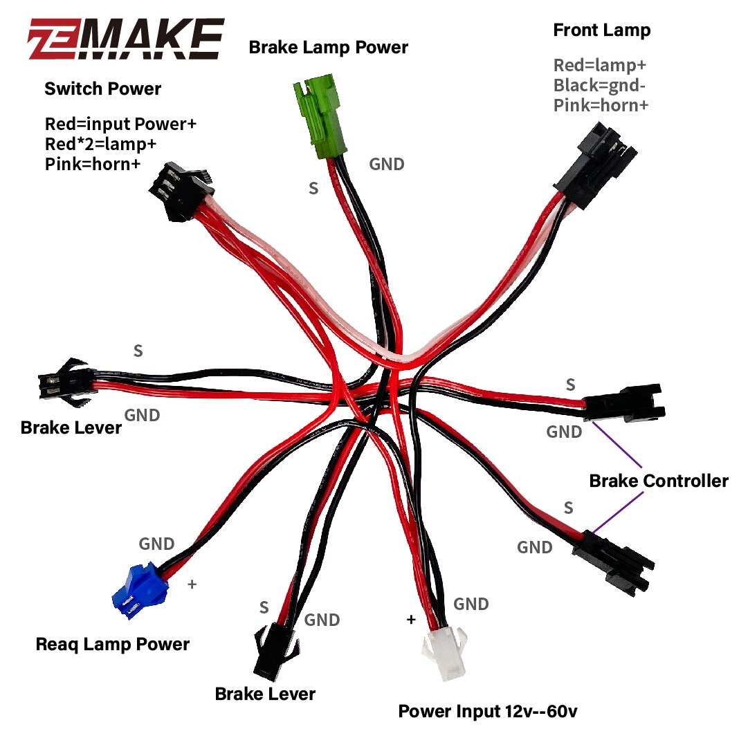 Elektrische Fiets 24/36/48V/60V Koplamp Voor Staart Achter Waarschuwingslichten Led Night spotlight Koplamp Fietsen Ebike Zemake