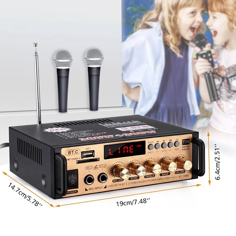 198a x 30 w x 2 ( rms bluetooth 5.0 stereo-audioverstärker , 250 w x 2 ( max ) 2 -kanal-leistungsverstärker-soundempfänger (eu-stecker)