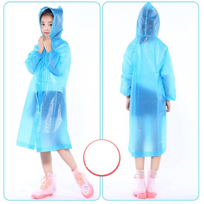 Transparent Kids Hooded Raincoat for Children Plastic Rain Coat Cover Waterproof Poncho Rainwear Camping impermeable: Blue