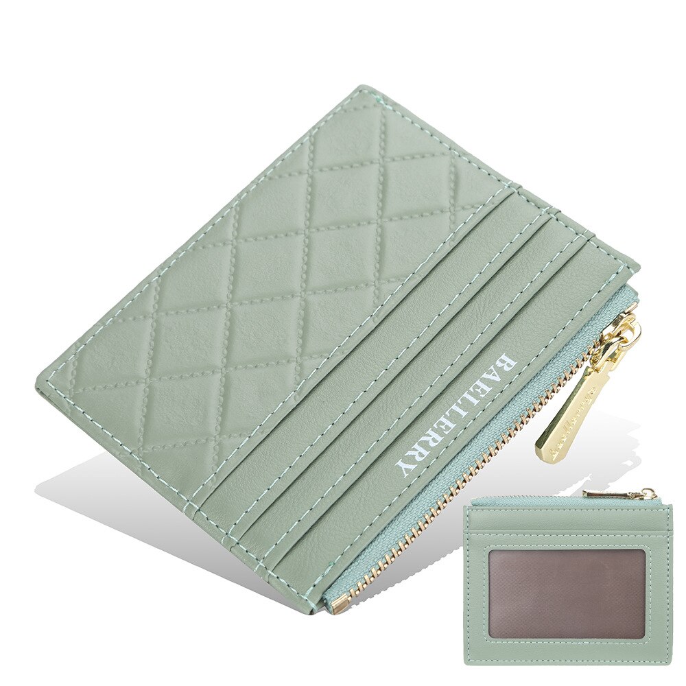 Baellerry Mini Women Wallets Card Wallets Slim Zipper PU Leather Female Purse Card Holder Wallet: Blue