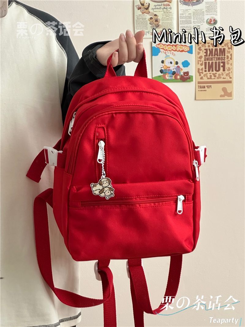 Mochila vermelha, mini mochila de viagem leve, mochila pequena casual para estudantes universitários, feminina