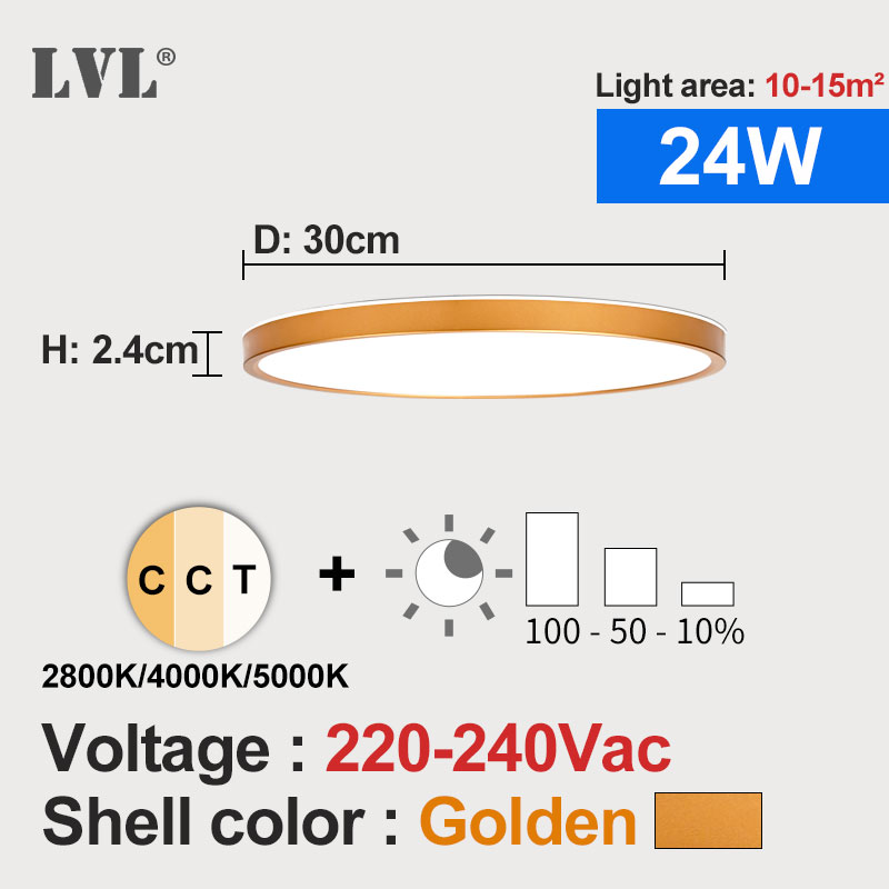 Led Dimbare Paneel Licht 12W 18W 24W 32W 220V Preset 2800K 4000K 5000K Voor Slaapkamer Woonkamer Badkamer Moderne Panel Licht: Golden shell-24W