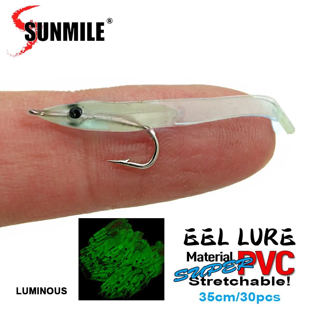 SUNMILE 30 Uds Anguila señuelo de Pesca suave 35mm PescaTackle Wobblers Señuelos de Pesca carpa Leurre Souple cebos blandos: Verde claro