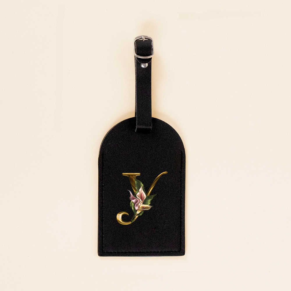 Initial Flower Print Women PU Leather Luggage Tag Suitcase Label Baggage Boarding Bag Tag Travel Neceser Accessorie for Her: DEEP BLUE
