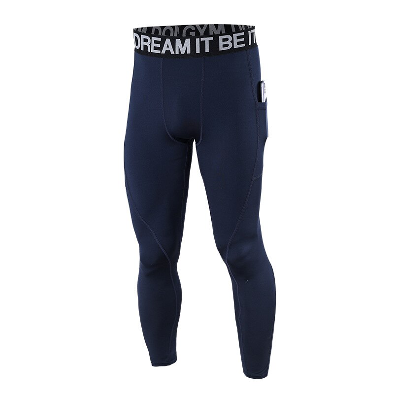 Men Tights Compression Pants Running Men Training Fitness Sports Leggings Pocket Gym Jogging Sweat Pants Male Long -40: XL / Blue