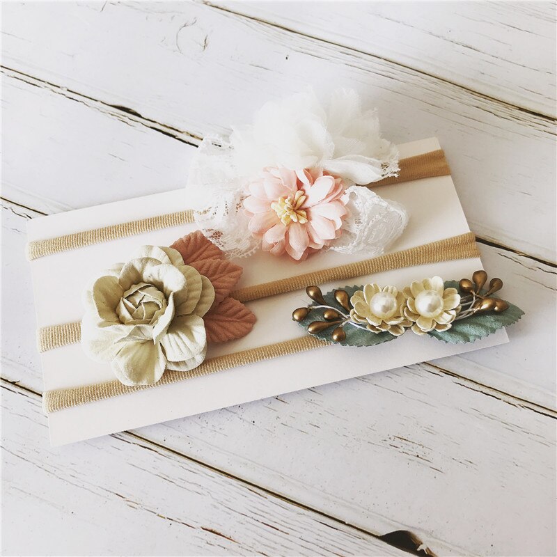 BalleenShiny-Conjunto de 3 unidades de diadema para bebé, cinta para la cabeza de encaje de princesas dulces, diadema de flores para niño, accesorios para la cabeza de PhotoPro