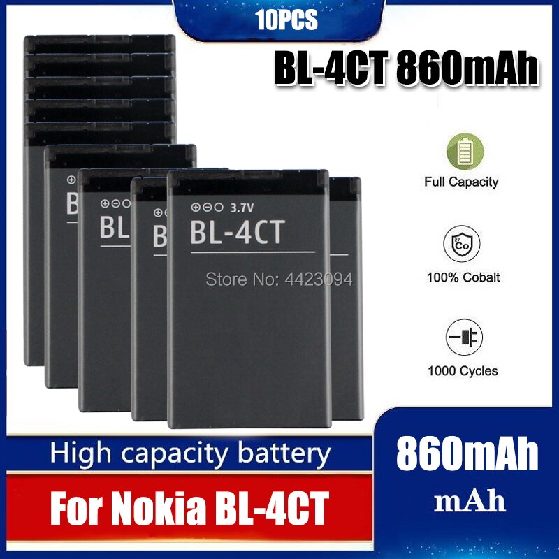860mAh Batterie BL-4CT BL4CT BL 4CT Pour Nokia 5310 6700S X3 X3-00 7230 7310C 5630 2720 2720A 7210C 6600F Batterie: 10pcs