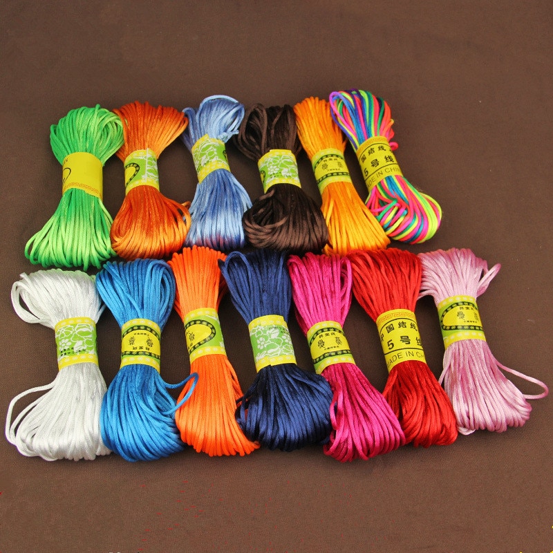 MultiColor 20meter Satin Nylon Cord Solid Rope For Jewelry Making Beading Cotton Cord For Baby 2.5mm Braided Silk Cord