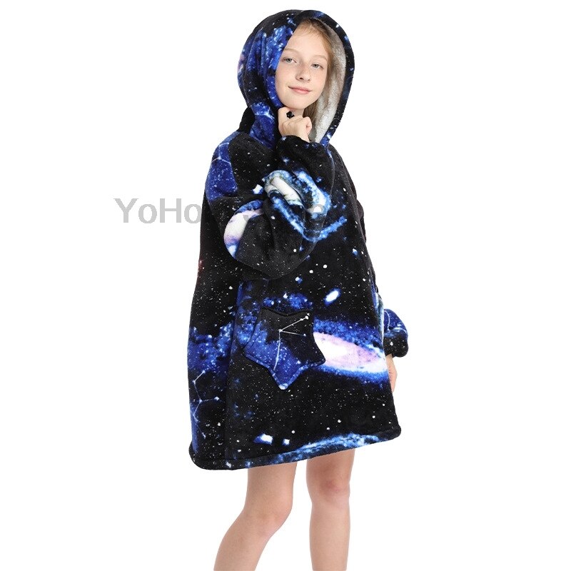 Winter Children Cartoon Dog Pajamas Sleepwear Sweater for Baby Kids Girls Oversize Clothes Warm Fleece Hoodies Boys Outfits