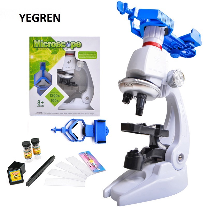 1200X Children Toy Biological Microscope Set Monocular Microscope with Mount Biological Experiment Tool f/ Primary Student