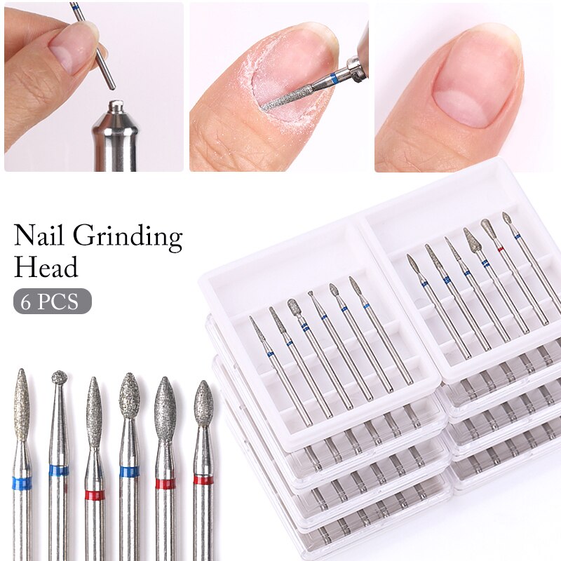 6 Stuks Nagel Boor Set Voor Elektrische Frezen Pedicure Manicure Machine Nail File Slijpen Hoofd Nail Tool Accessoires