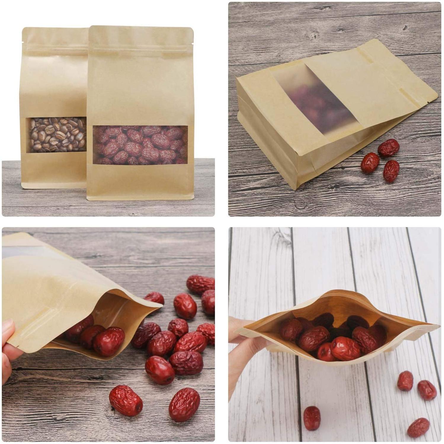 50 Pcs Stand Up Tassen, kraft Zip Lock Matte Venster Herbruikbare Afdichting All-Purpose Voedsel Opslag Zakjes Hersluitbare Voor Noten Bonen Thee