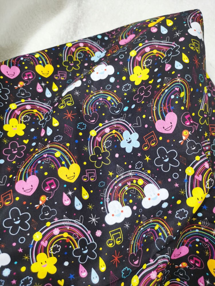 Baumwolle Stoff erstaunlich SchöNe Regenbogen Liebe herz Musik Regentropfen wolke Druck DIY Patchwork Textil Gewebe Dekor Hause Kleid