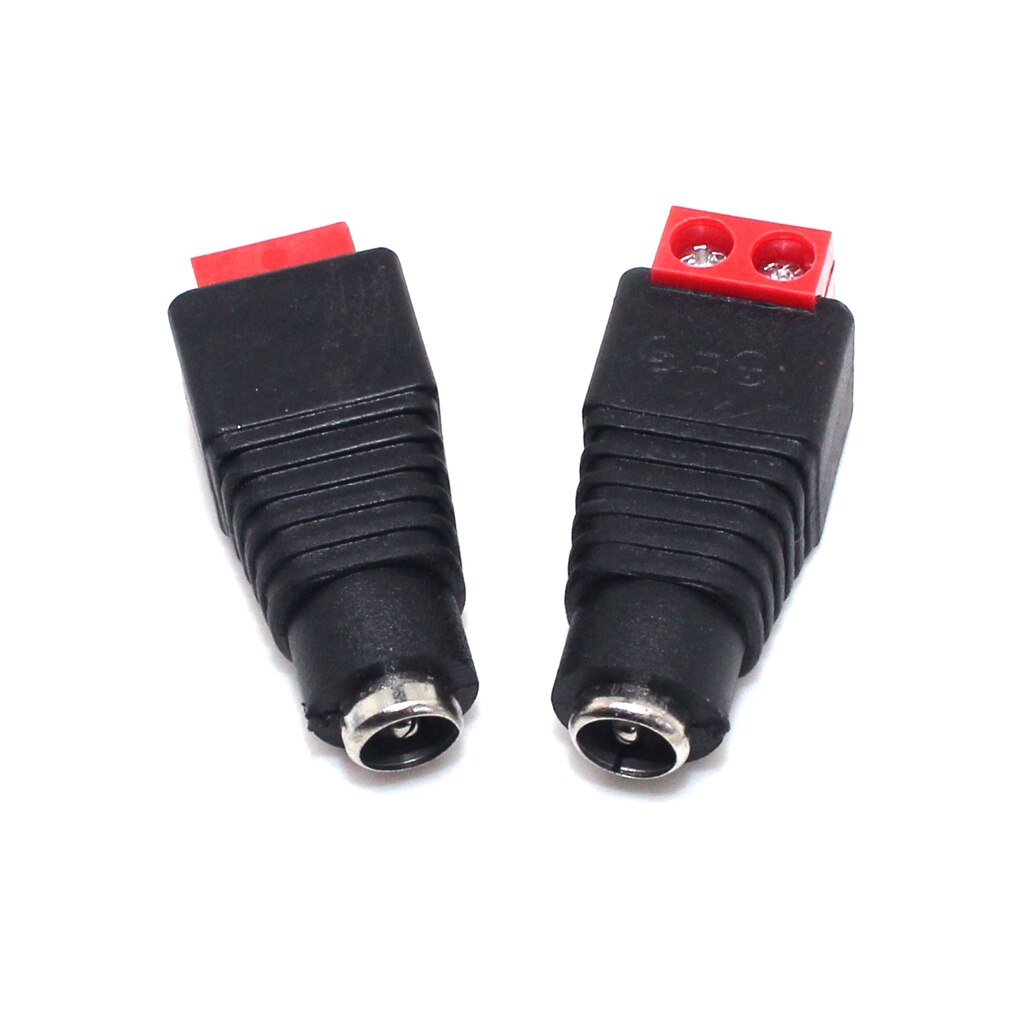 Adaptador de enchufe macho/hembra para CCTV, 12V, 5,5x2,1mm, luz LED de un solo color, 10 Uds.: Red Female