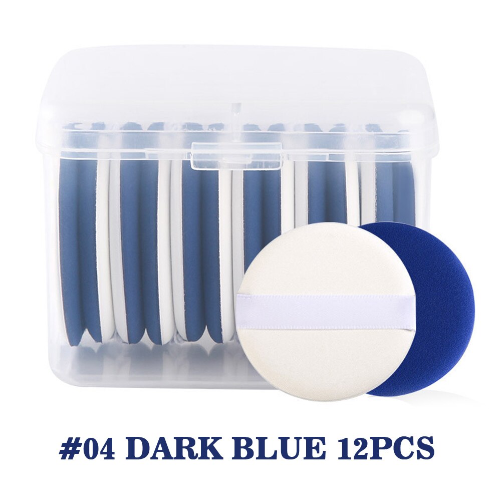 Esponjas redondas portátiles para maquillaje, 12 Uds., almohadillas de polvo sueltas con cojín de aire, con correa para maquillaje en polvo, colorete cosmético: Dark blue